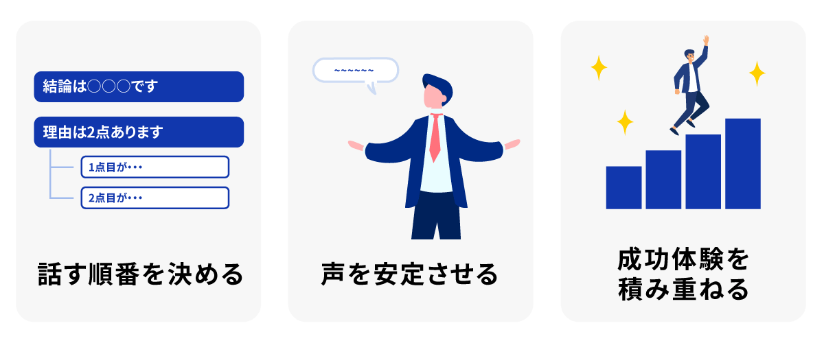 話す順番を決める・声を安定させる・成功体験を積み重ねることで緊張が和らげる